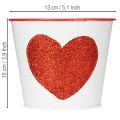 White flower pot with red heart, planter, Ø13cm H10.5cm | Floristik24.co.uk