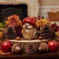 Ceramic Bird Figurine with Red Apple Hat for Autumn Decoration, 13cm | Floristik24.co.uk