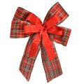 Floristik24 Red Checked Polyester Christmas Bows, 20 × 29 cm, 6 cm Ribbon, Outdoor Decoration, Pack of 2