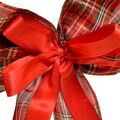 Red Checked Polyester Christmas Bows, 20 × 29 cm, 6 cm Ribbon, Outdoor Decoration, Pack of 2 | Floristik24.co.uk