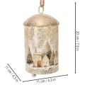 Metal Bell with Winter Village Design 20cm White and Gold | Floristik24.co.uk