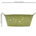 Oval metal bowl with stars and handles, green, 31×16cm, H12.5cm | Floristik24.co.uk