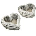 Plant heart feathers cast stone heart grey white 13×12×6cm 2pcs | Floristik24.co.uk