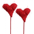 Floristik24 Sisal heart 7.5cm red on stick 12pcs